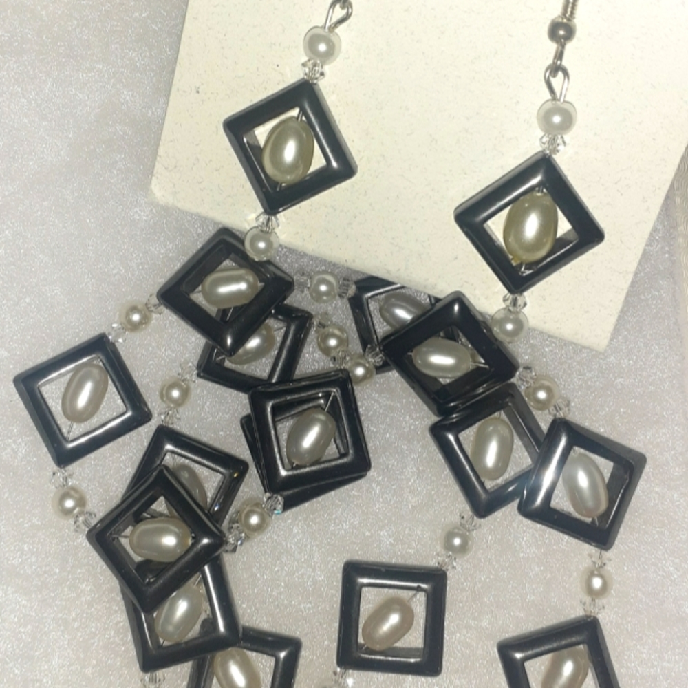 Hematite, Pearl, and Austrian Crystal Necklace and Earring Set
